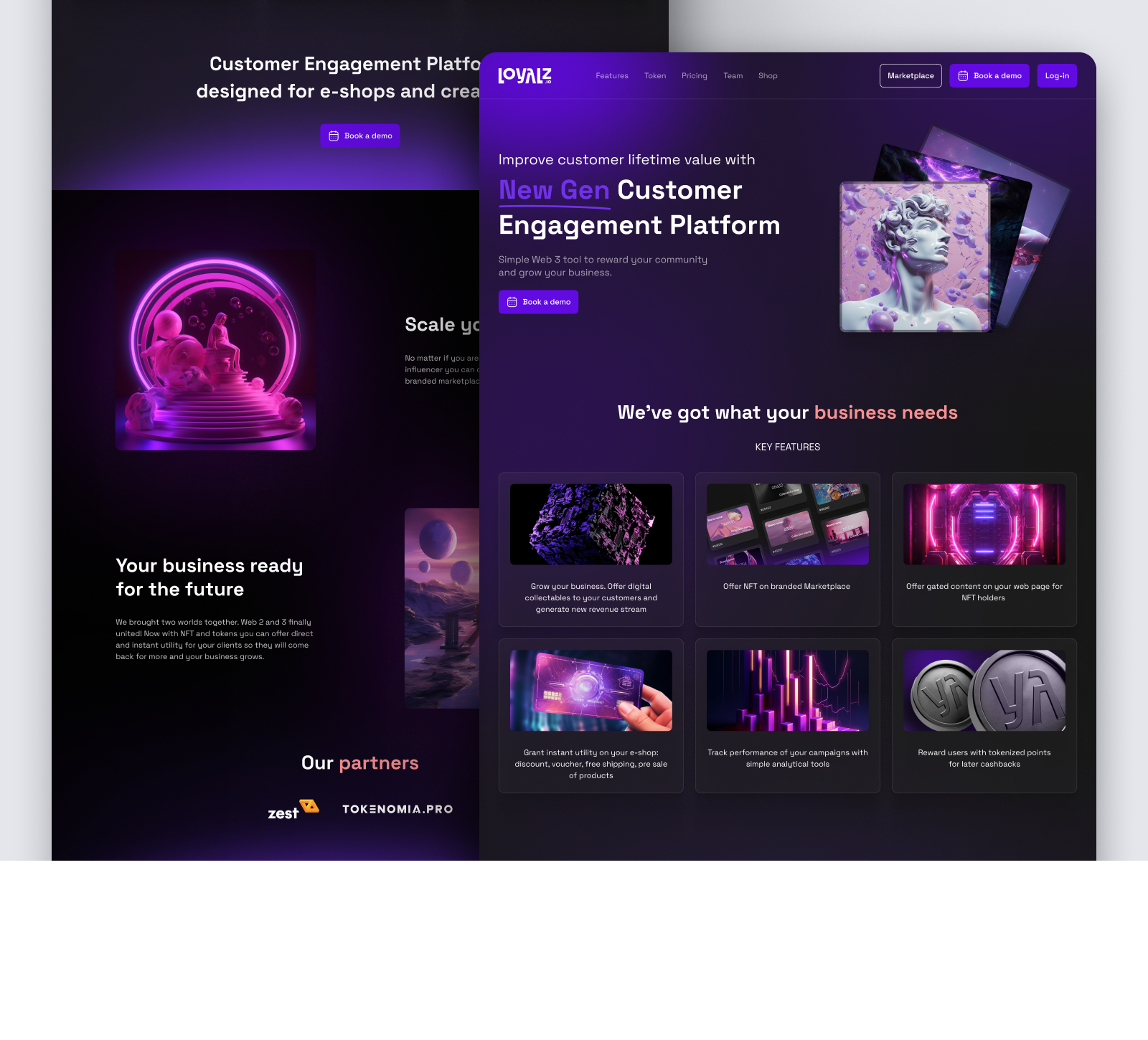 LoyalZ &ndash; the customer engagement platform landing page and its key features