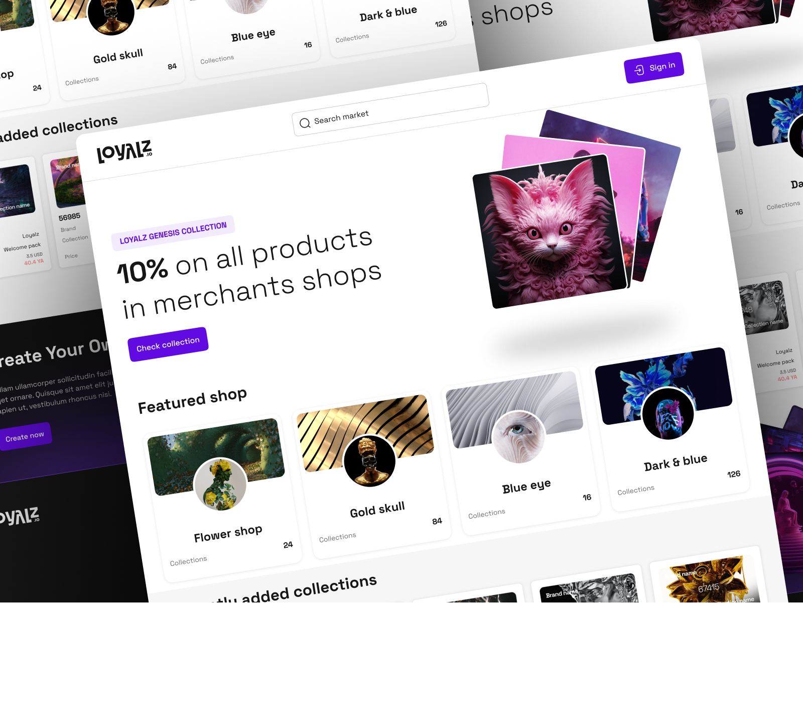 LoyalZ &ndash; the NFT marketplace: featured shops, recently added collections and NFT creation