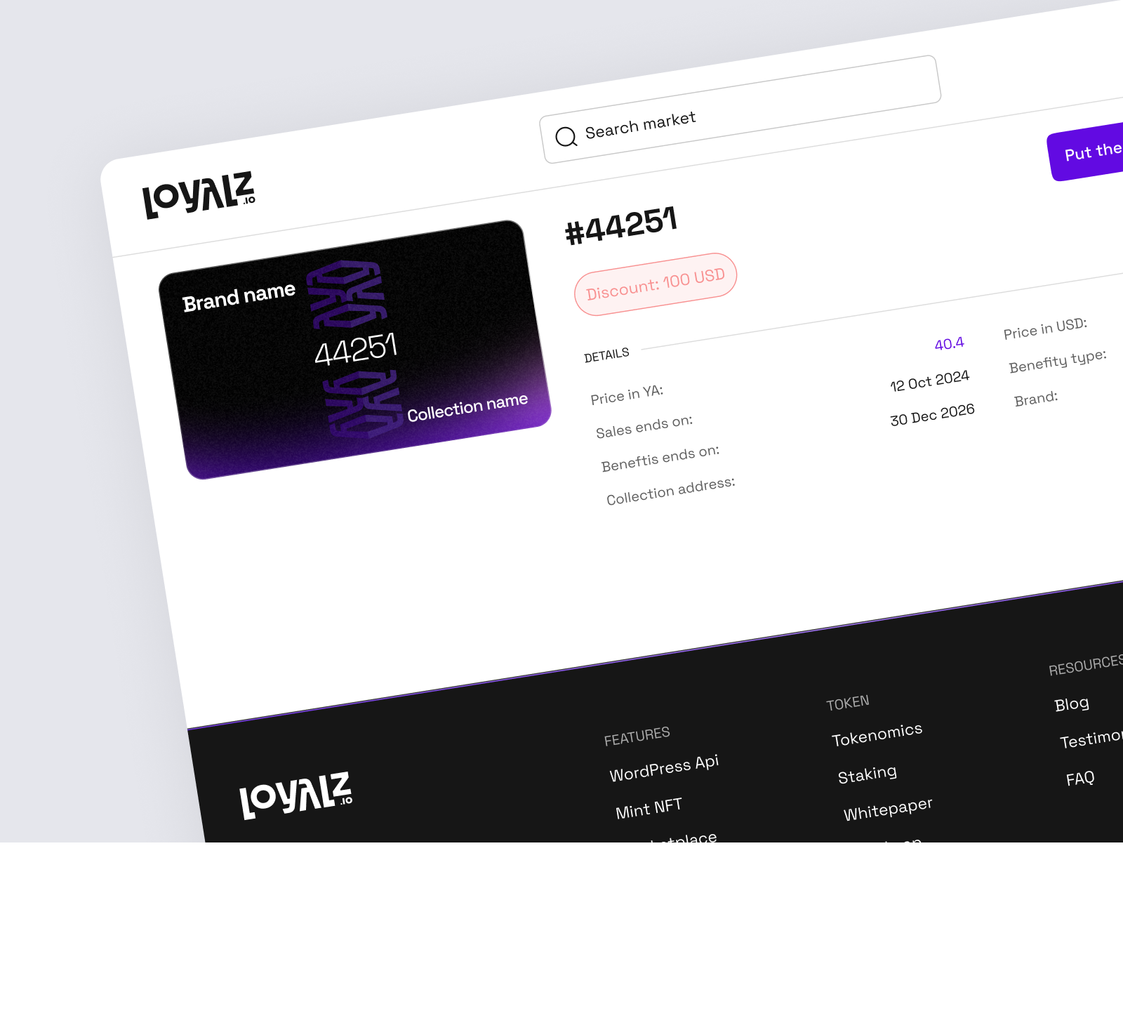 LoyalZ &ndash; the NFT detail view with discount, brand, collection data and dates