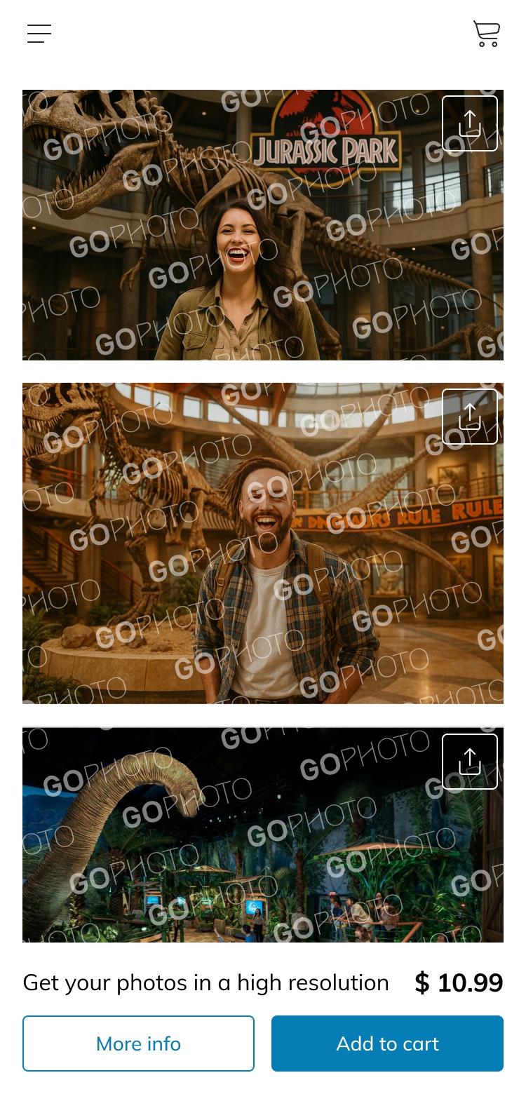 The matched photos, watermarked, under an offer to get them in high resolution for 10.99 with more info and add to cart