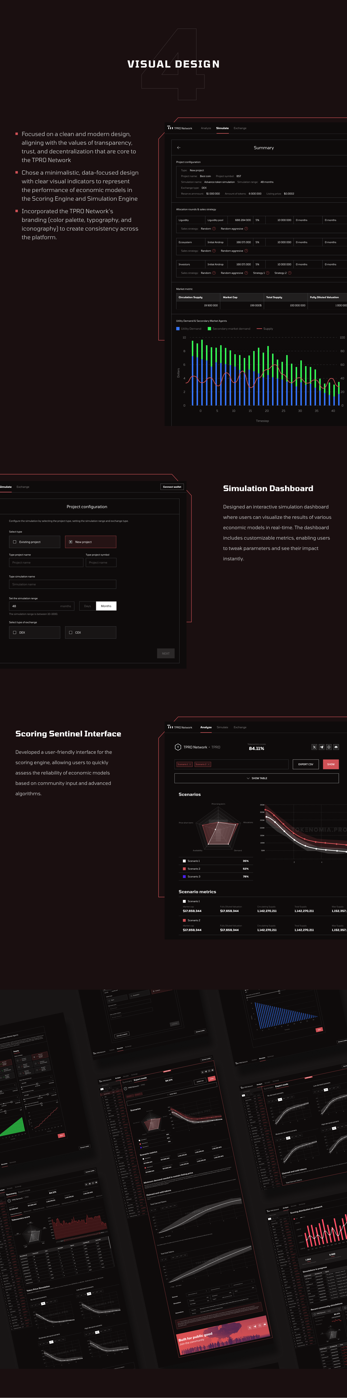 TPRO Network &ndash; visual design: the simulation dashboard and the scoring sentinel interface